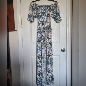 Beulah Style L Open Front Maxi Dress/Shorts Floral Flutter Sleeve Fairy Prep Y2K